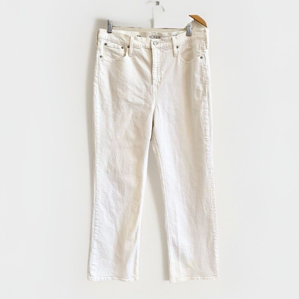 J.CREW Jeans Women 32 Demi Boot Crop‎ High Rise White Stretch 9” Leg Opening